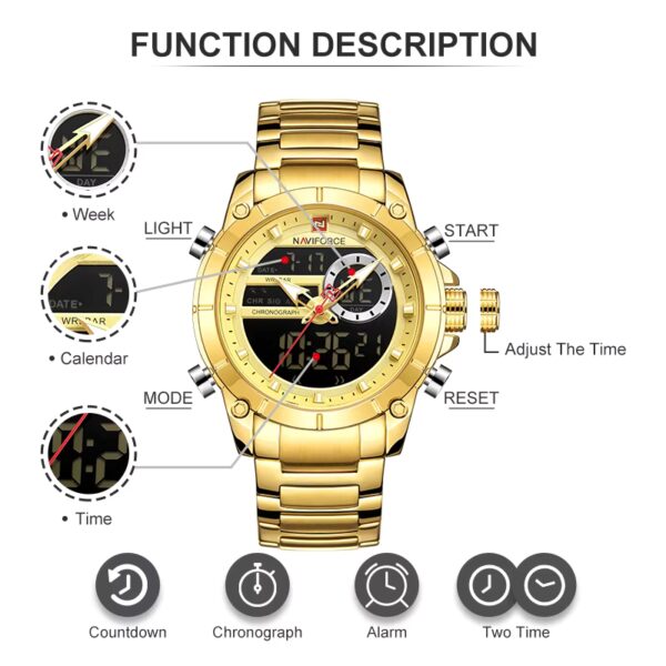 NAVIFORCE 9163 Luxury Original Sport Wrist Watch For Men Quartz Steel Waterproof Dual Display Military Watches Relogio Masculino - Image 3