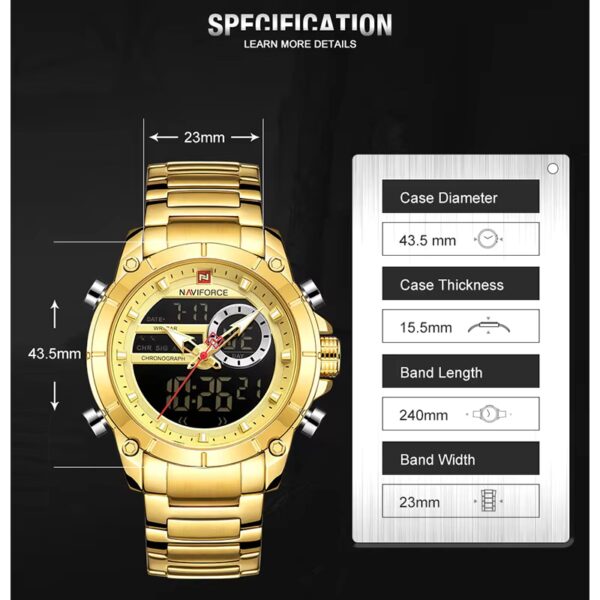 NAVIFORCE 9163 Luxury Original Sport Wrist Watch For Men Quartz Steel Waterproof Dual Display Military Watches Relogio Masculino - Image 4