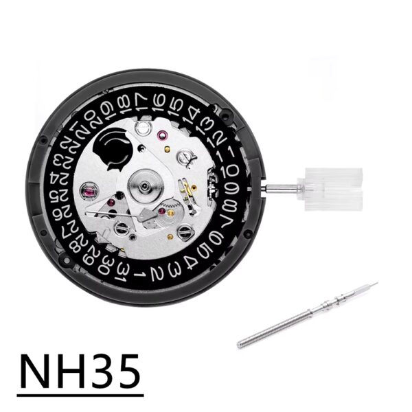 New NH35 24 Jewelry High Accuracy Mechanical Automatic Movement Black Day Date 3 o'clock Crown 3.8'clock Crown