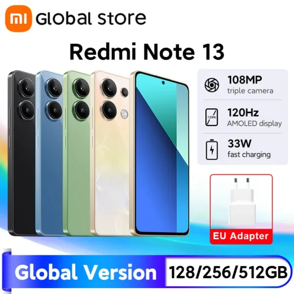 New Xiaomi Redmi Note 13 Smartphone Global Version Snapdragon AMOLED display 108MP Camera 33W fast charge 5000mAh