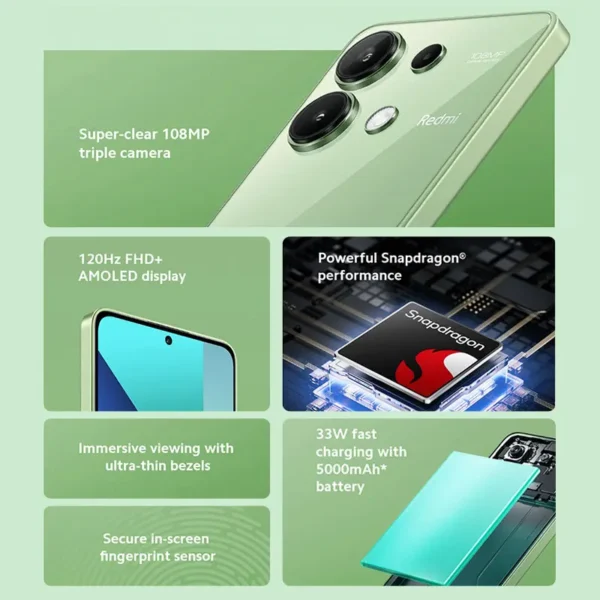 New Xiaomi Redmi Note 13 Smartphone Global Version Snapdragon AMOLED display 108MP Camera 33W fast charge 5000mAh - Image 2