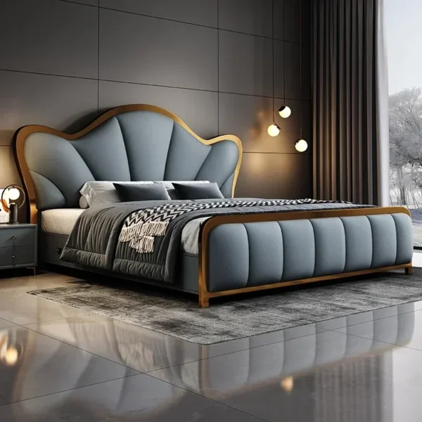 Nordic Luxury Double Bed Modern Wood High End Headboard Frame Double Bed Wedding Confortable Leather Cama De Casal Furnitures - Image 2