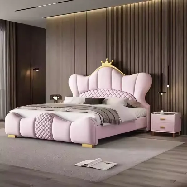 Nordic Luxury Double Bed Modern Wood High End Headboard Frame Double Bed Wedding Confortable Leather Cama De Casal Furnitures - Image 4