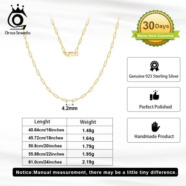 ORSA JEWELS 14K Gold 925 Sterling Silver 1.8mm Paperclip Neck Chain Fashion Link Chain Necklaces for Women Dainty Jewelry SC39 - Image 2