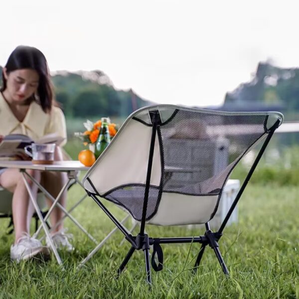 Outdoor Camping Portable Folding Moon Chair Camping Fishing Chair Leisure Beach Chair Thick Steel Pipe Bearing 100KG - Image 3