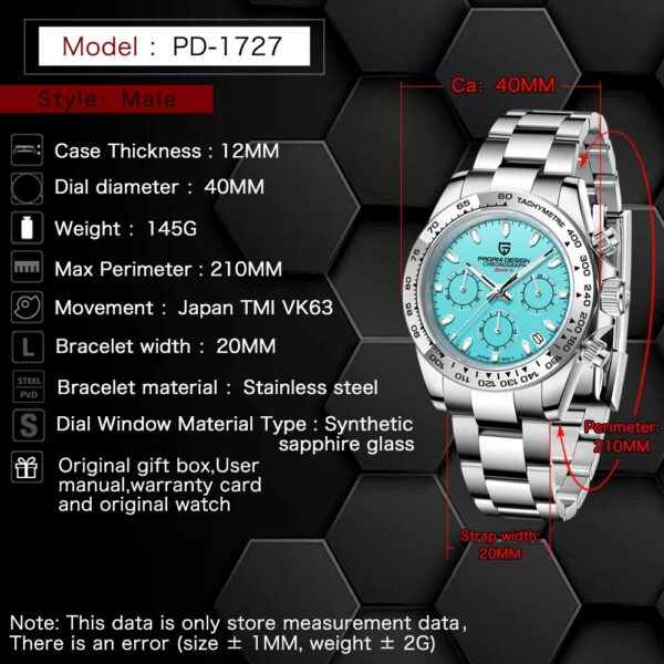 PAGANI DESIGN New Stainless Steel Bezel Men Quartz wristwatches Luxury Sapphire Glass Chronograph VK63 Watch Men reloj hombre - Image 3