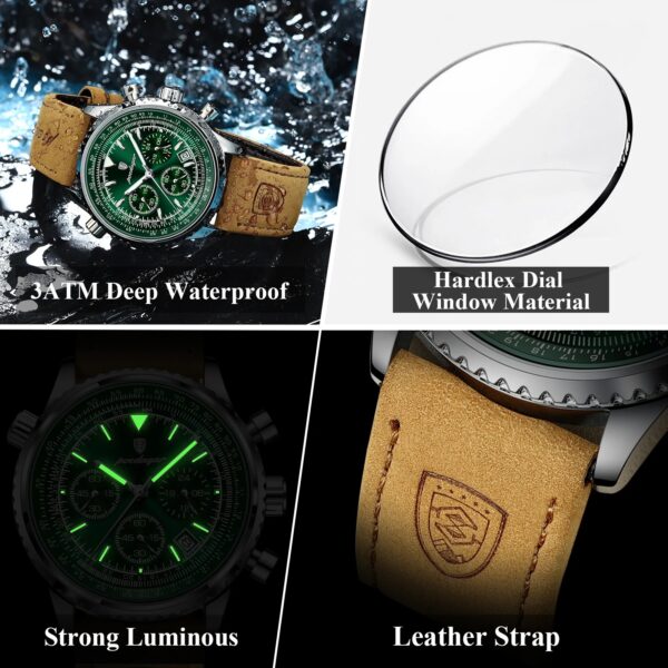 POEDAGAR Luxury Man Watch Quartz Waterproof Luminous Date Chronograph Leather Men Wristwatch Military Sports Men's Watches Reloj - Image 3