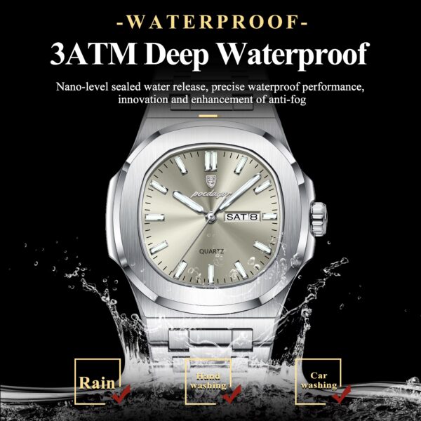 POEDAGAR Luxury Military Man Watch Square Waterproof Luminous Date Week Men Watch Stainless Steel Quartz Men's Watches Reloj+box - Image 2