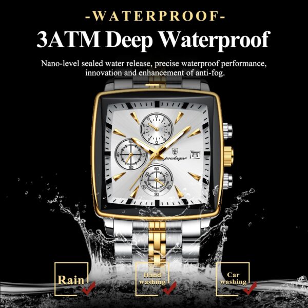 POEDAGAR Luxury Square Sport Man Wristwatch Waterproof Luminous Chronograph Quartz Men's Watches Stainless Steel Men Watch Reloj - Image 3