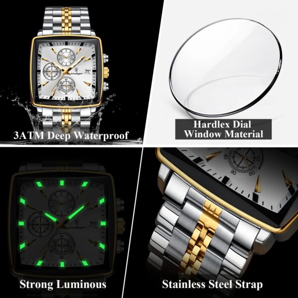 POEDAGAR Luxury Square Sport Man Wristwatch Waterproof Luminous Chronograph Quartz Men's Watches Stainless Steel Men Watch Reloj - Image 2