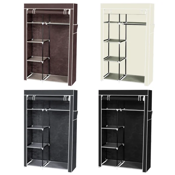 64" Portable Closet Storage Organizer Wardrobe Clothes Rack with Shelves Black - Image 2