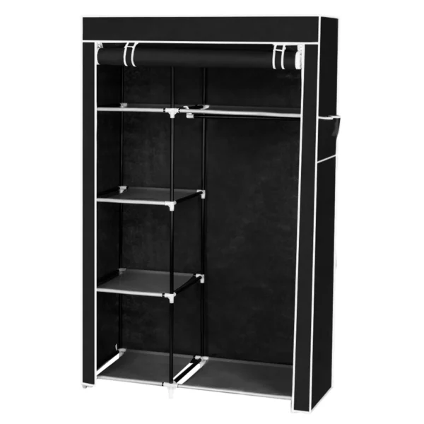 64" Portable Closet Storage Organizer Wardrobe Clothes Rack with Shelves Black - Image 3