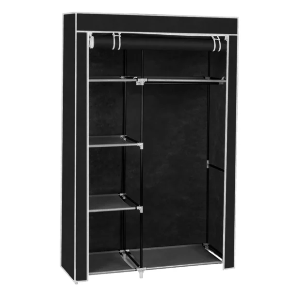 64" Portable Closet Storage Organizer Wardrobe Clothes Rack with Shelves Black - Image 4