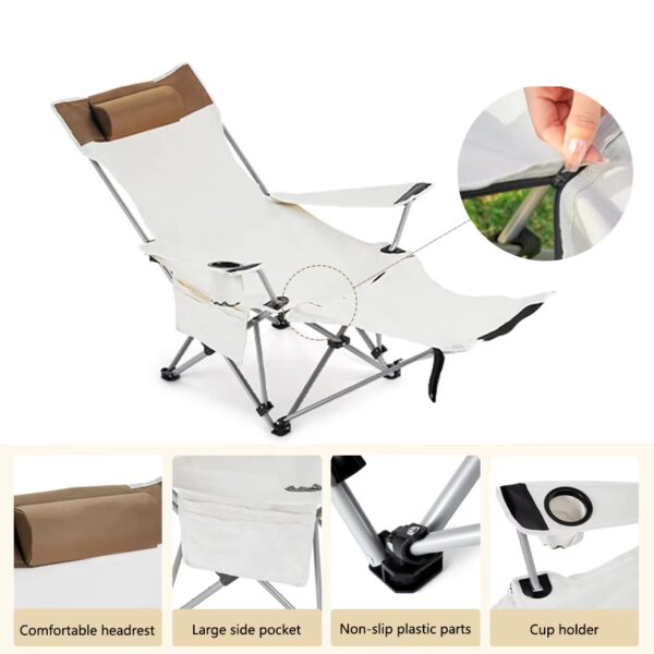 Niceway Foldable Picnic Camping Portable Fishing Chairs Beach Chairs Outdoor Garden Park Single Lazy Chair Backrest Cushion - Image 2