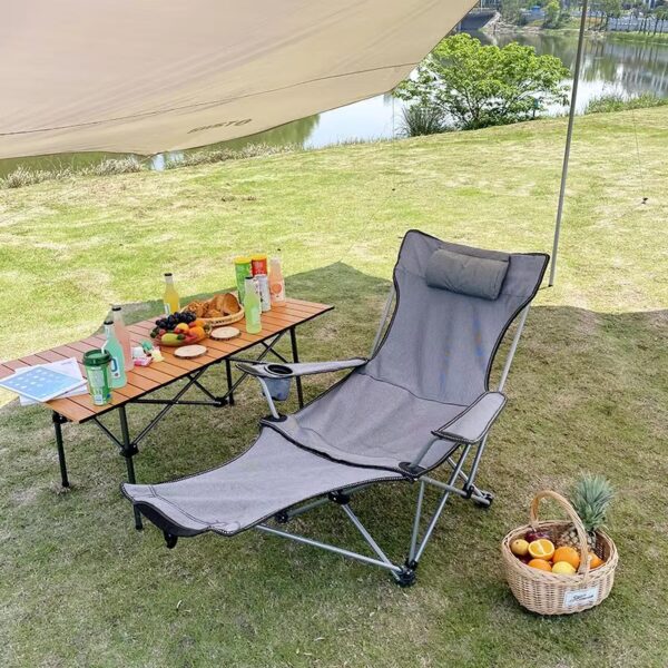 Niceway Foldable Picnic Camping Portable Fishing Chairs Beach Chairs Outdoor Garden Park Single Lazy Chair Backrest Cushion - Image 3