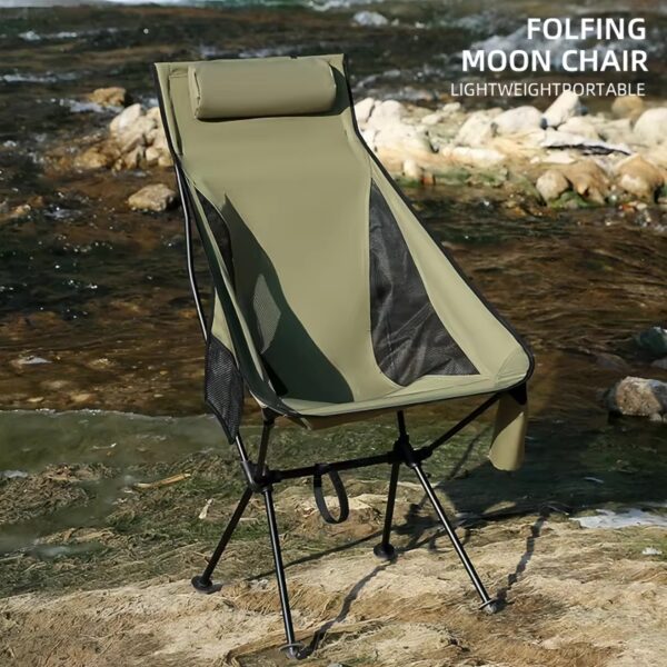 Portable Folding Moon Chair Outdoor Camping Aluminum Alloy Fishing Chair Beach Picnic Cup Bag Ultralight Folding Travel Chair