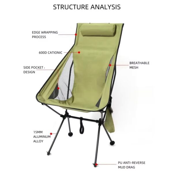 Portable Folding Moon Chair Outdoor Camping Aluminum Alloy Fishing Chair Beach Picnic Cup Bag Ultralight Folding Travel Chair - Image 3