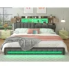 Queen Bed Frame with Storage Bookcase Headboard & LED Lights,Upholstered Bed Frame with USBCharging Station,No Box Spring Needed