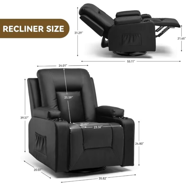 Recliner Chair, Swivel Rocker Recliners,Massage Heat Reclining Chair, Reclining Sofa with Side Pockets, Suitable for the elderly - Image 2