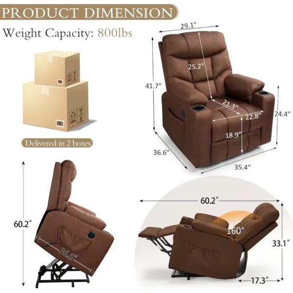 Recliner Chairs Power Lift Chairs Recliners for Elderly, Reclining Sofa Chair with Massage and Heat - Image 2