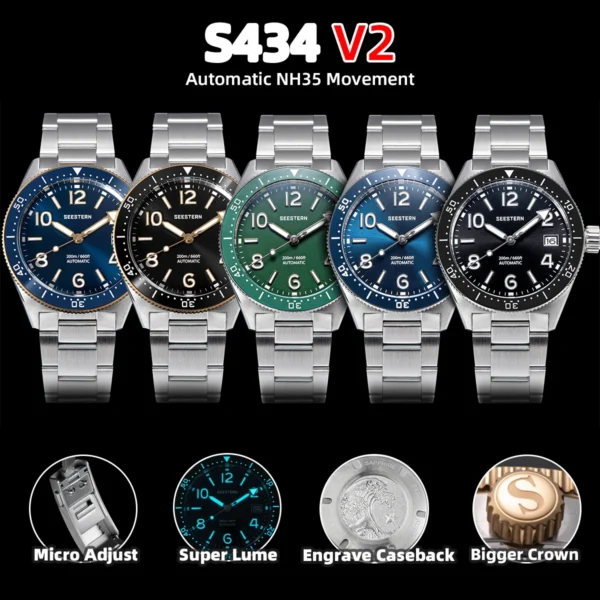 SEESTERN S434 Diving Watch of Men NH35 Automatic Movement 200M Waterproof Mechanical Wristwatches Luminous Sapphire Skeleton V2 - Image 2