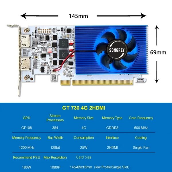 SONGREY GT730 4GB DDR3 2HDMI Graphics Card 2 Monitor Display PCI-E2.0 16X ,Computer GPU, Low Profile GPU, 2Year Warranty - Image 4