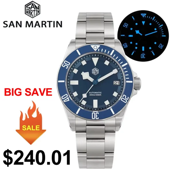 San Martin SN0121T Titanium Diving Watch NH35 Automatic Movement Watches Grade2 Titanium 120 Click Waterproof 300m Wristwatch