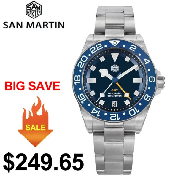 San Martin SN0121TC Titanium 39mm Watch NH34 GMT Automatic Movement Sapphire 24 Click BGW9 Luminous 30Bar Waterproof Watches