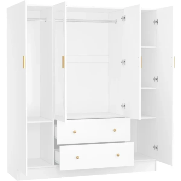 Selected Bedroom Armoires Wardrobe Closet with 4 Doors 2 Drawers and Mirror, Large Shelves Hanging Rods for Bedroom,Wardrobes - Image 4