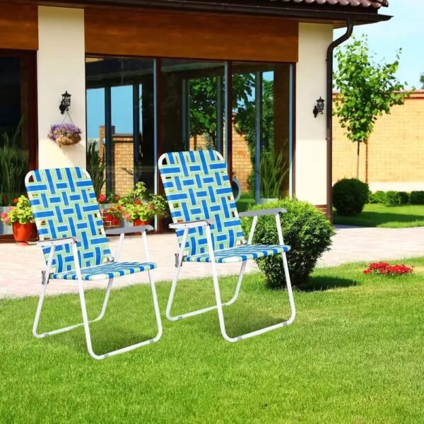 Set of 2 Patio Lawn Chair Folding Metal Frame Zero Gravity Camp Chair Blue/Green - Image 2