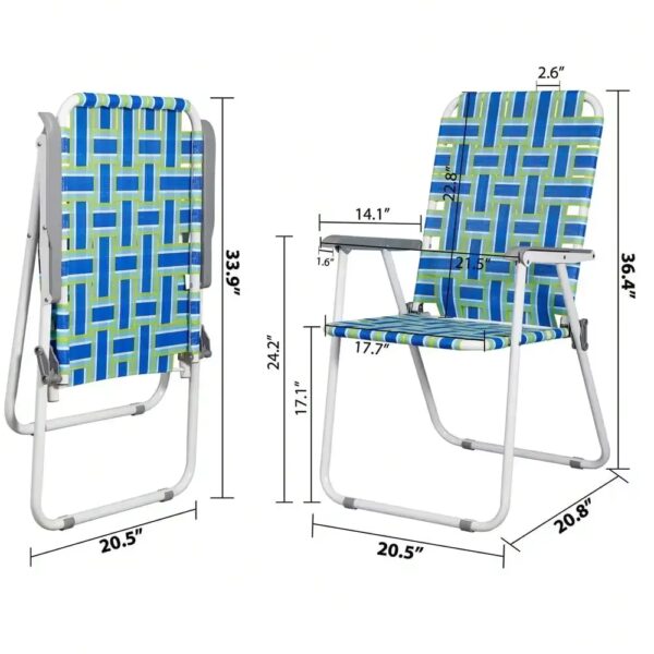 Set of 2 Patio Lawn Chair Folding Metal Frame Zero Gravity Camp Chair Blue/Green - Image 3