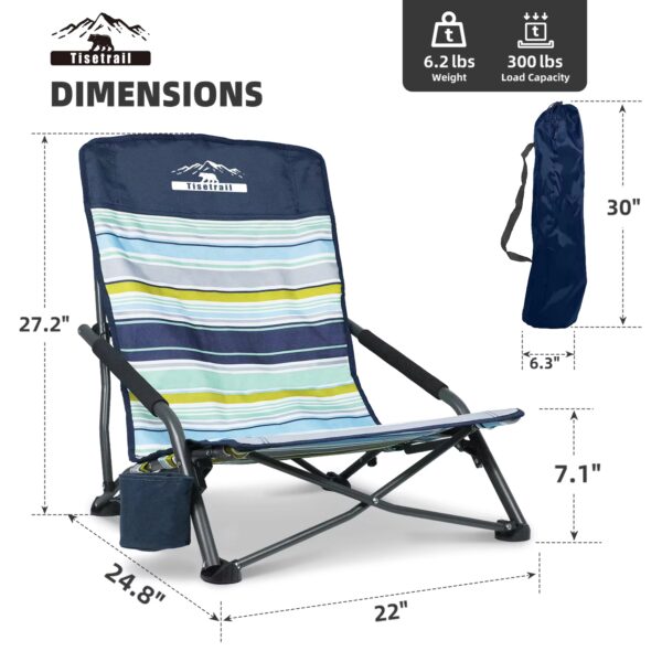 Tisetrail 2 Pack Portable Beach Chair For Adults Low Back Sling Chair With Cup Holder Folding Mesh Sand Chair Lightweight - Image 3