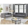 Velvet Living Room Sofa Set of 2, Sofa with Tufted Back and Rivet Decoration, Couch with Solid Golden Metal Tapered Legs, Sofas