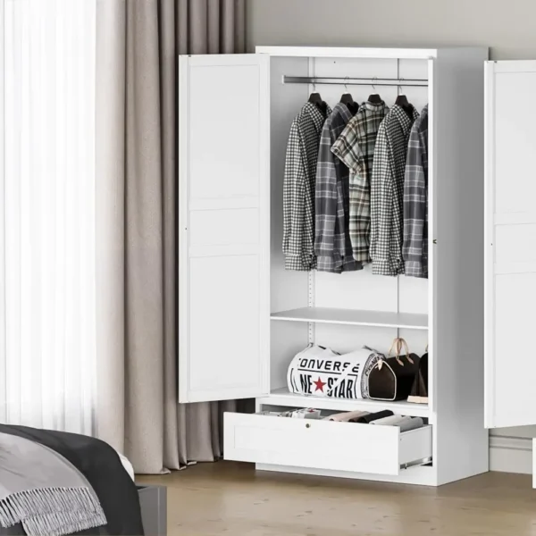 Wardrobe with drawers, 2-door wardrobe, 72" metal locker with rail, bedroom closet laundry