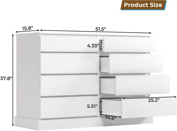 White Dresser for Bedroom,, Large Capacity Clothing Storage Cabinet, Wide Dresser for Bedroom Living Room Entryway - Image 3