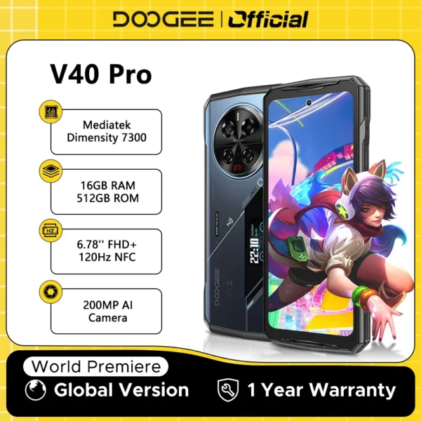 World Premiere DOOGEE V40 Pro 5G Rugged Phone  16GB+512GB Gaming Phones Dimensity 7300 200MP AI Camera 8680mAh Android 14